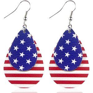 Women's Leather Accessories Festival Dangle American Flag Earrings